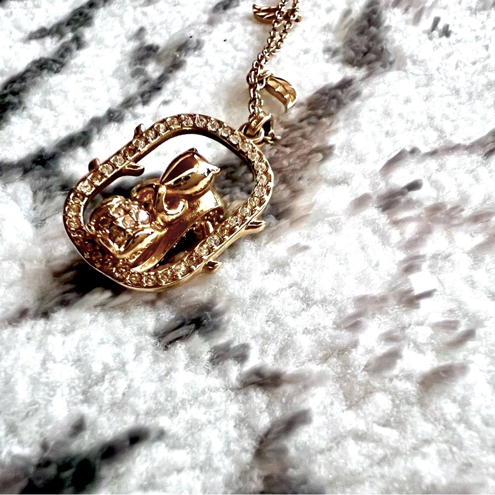 Rare Swarovski Squirrel leaves Gold Necklace